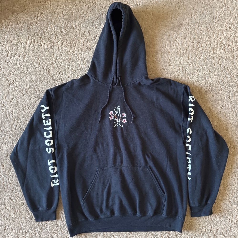 Riot Society Black Sweater with Graphic Sleeves